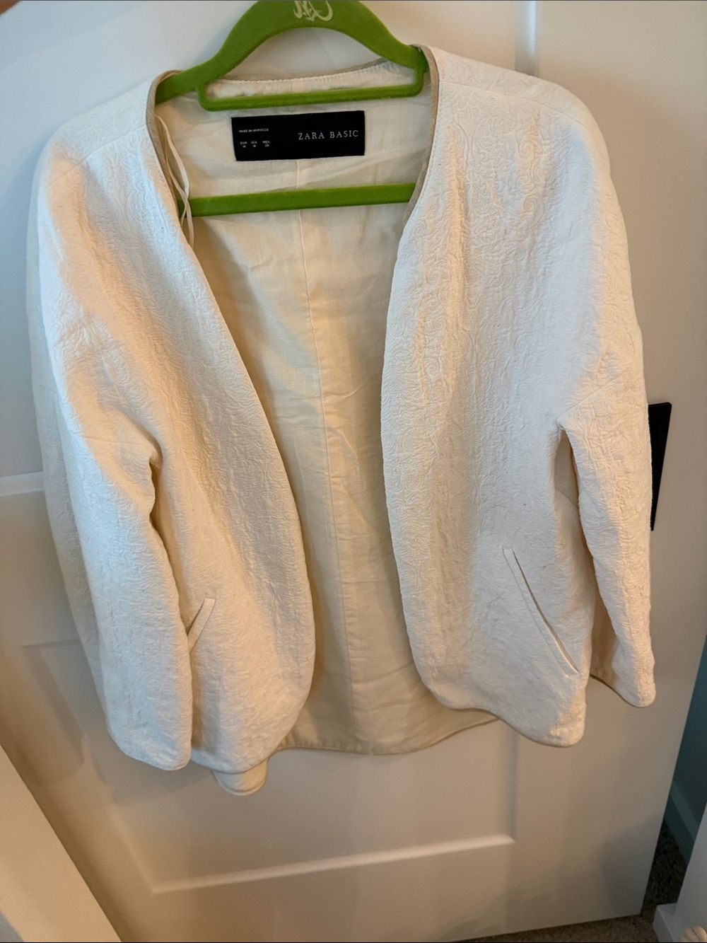 Zara Cream Textured Open-Front Blazer Jacket